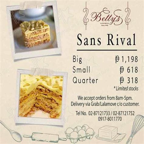 betty's sansrival menu|Betty's Sans rival & Catering Service .